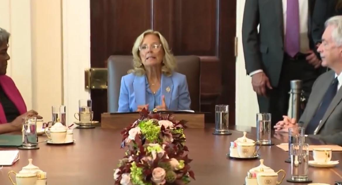 WTH? Jill Biden Takes Over Joe Biden's Cabinet Meeting, Sits at the Head of the Table (VIDEO) | The Gateway Pundit | by Cristina Laila