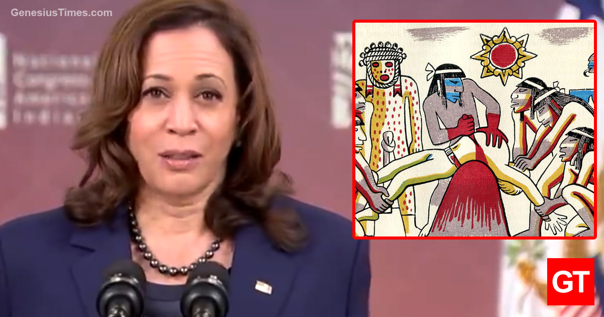 Kamala Harris sacrifices 666 innocent people to Aztec sun god to celebrate Indigenous Peoples' Day instead of that evil Columbus Day • Genesius Times